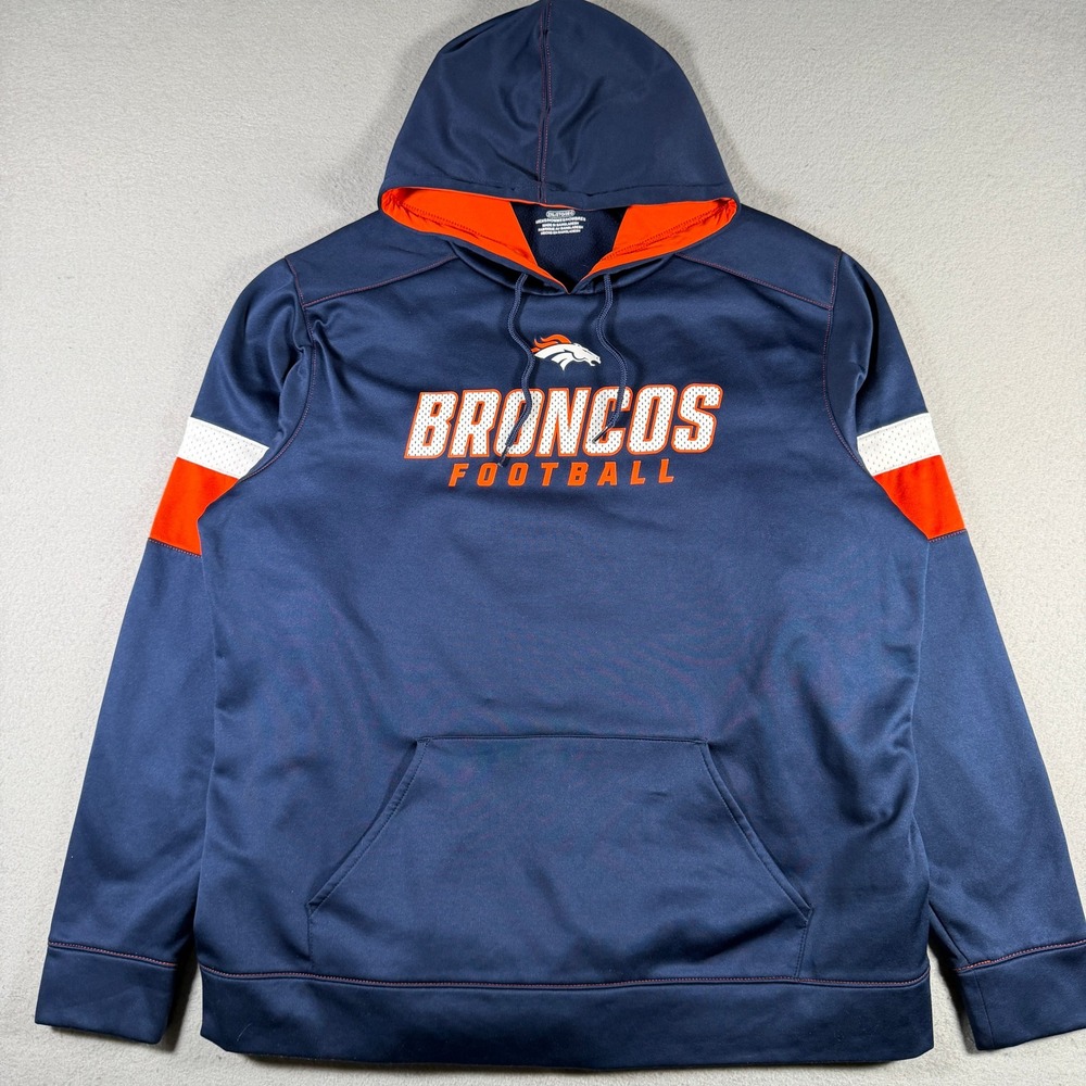 NFL Team Apparel Denver Broncos Mens 2XL Navy Blue Football Pullover Hoodie DB1I
